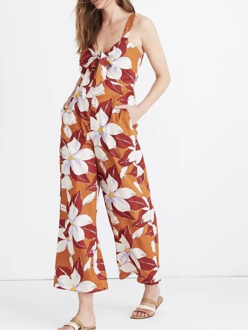 Madewell Island Magnolias Tie-Front Cover-Up Jumpsuit 100% Cotton Size Small